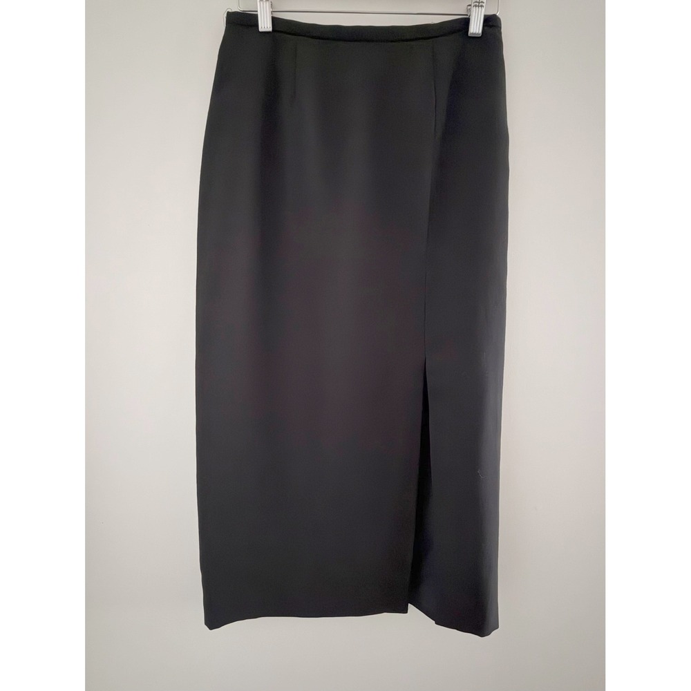 Time Out Vintage Black Maxi Skirt High Waisted Side Slit Crepe Size 10 USA Made